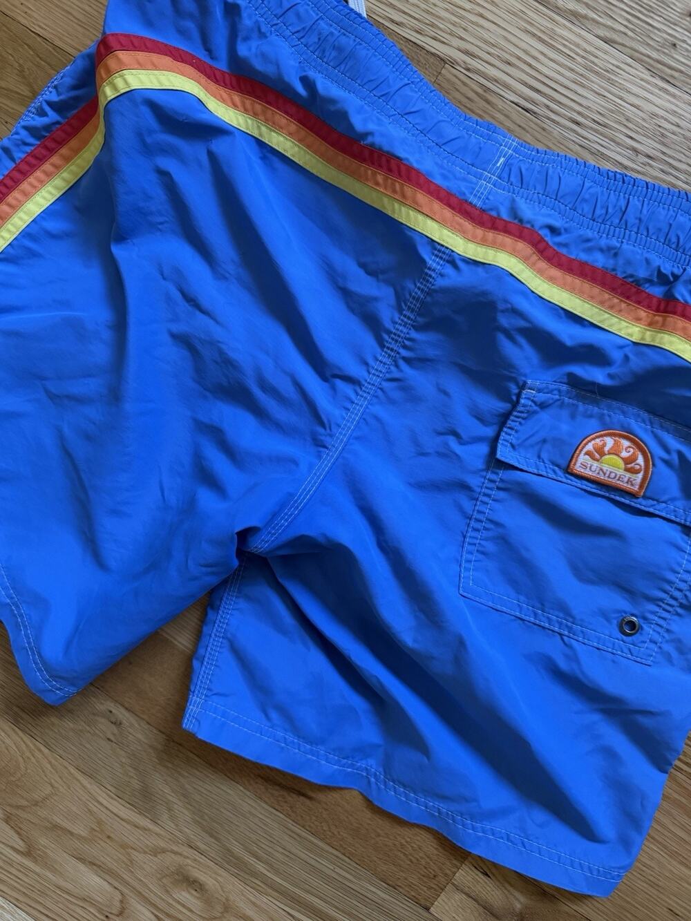Sundek Blue Rainbow Mens 38 6” Beach Swim Board Shorts Trunks Bathing Suit